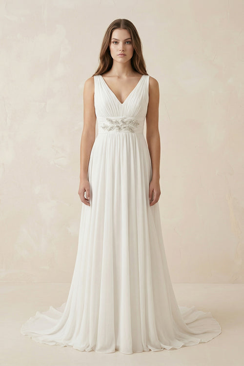Greek Empire Strapped V-Neck Empire Chiffon Weddig Dress– Wedding Dresses by KissProm | Available at KissProm