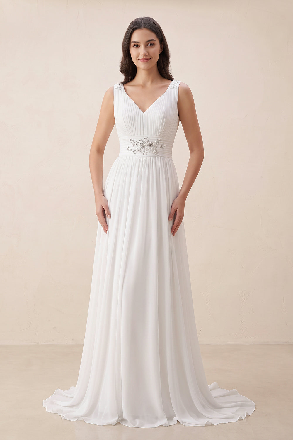 Greek Empire Strapped V-Neck Empire Chiffon Weddig Dress– Wedding Dresses by KissProm | Available at KissProm