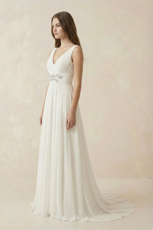 Greek Empire Strapped V-Neck Empire Chiffon Weddig Dress– Wedding Dresses by KissProm | Available at KissProm