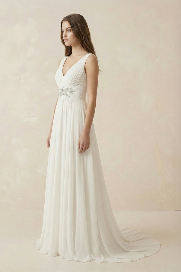 Greek Empire Strapped V-Neck Empire Chiffon Weddig Dress– Wedding Dresses by KissProm | Available at KissProm