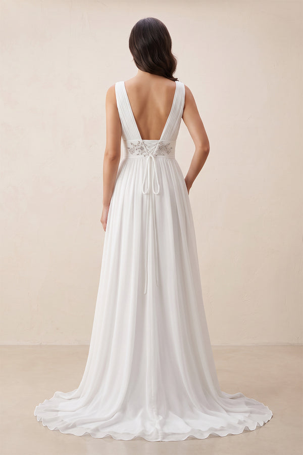Greek Empire Strapped V-Neck Empire Chiffon Weddig Dress– Wedding Dresses by KissProm | Available at KissProm