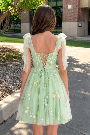 Green Trendy A Line Spaghetti Straps Short Homecoming Dress with Embroidery - KISSPROM