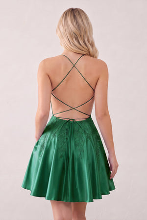Green Appliques Sweetheart Lace-Up A-Line Short Homecoming Dress (2) | KISSPROM
