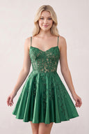 Green Appliques Sweetheart Lace-Up A-Line Short Homecoming Dress | KISSPROM
