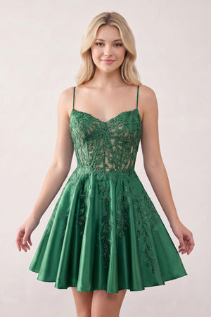 Green Appliques Sweetheart Lace-Up A-Line Short Homecoming Dress | KISSPROM