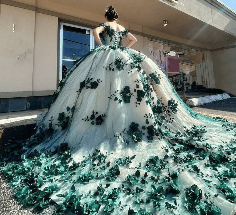 Green Ball Gown Off The Shoulder 3D Flowers Beads Applique Quinceanera Dresses, Green / 6 Green Ball Gown Off The Shoulder 3D Flowers Beads Applique Quinceanera Dresses, Green / 6