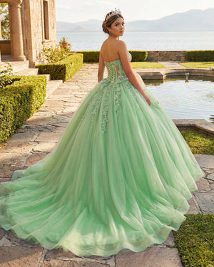 Green Ball-Gown Tulle 3D Flowers Sweetheart Quinceanera Dresses (2) | KISSPROM