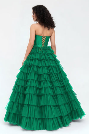 Harmony | A - Line Sweetheart Tiered Tulle Prom Dress with Slit - KissProm