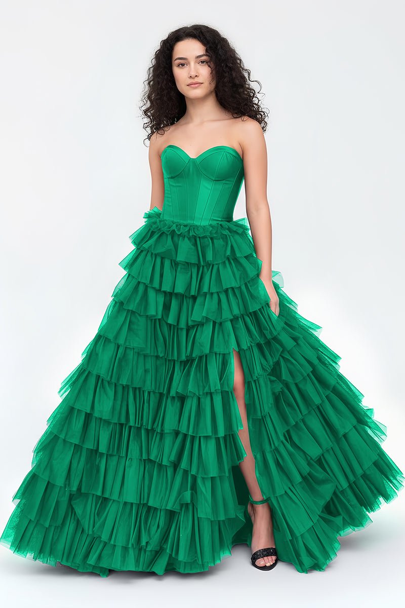 Harmony | A - Line Sweetheart Tiered Tulle Prom Dress with Slit - KissProm