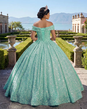 Green Off The Shoulder Sequined Ball Gown Quinceanera Dresses (2) | KISSPROM