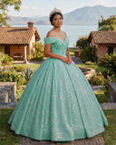 Green Off The Shoulder Sequined Ball Gown Quinceanera Dresses | KISSPROM