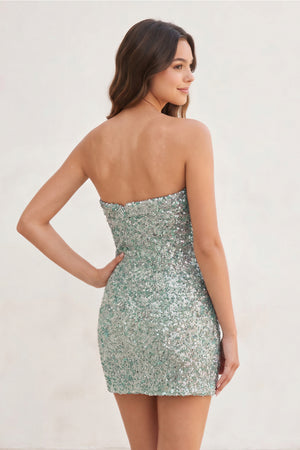 Green Sequins Strapless Tight Mini Party Dresses - KissProm
