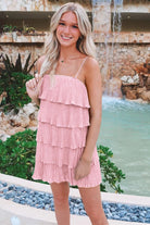 Poppy | Green Spaghetti Strap Ruffle Tiered Pleated Party Dress