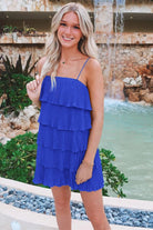 Poppy | Green Spaghetti Strap Ruffle Tiered Pleated Party Dress