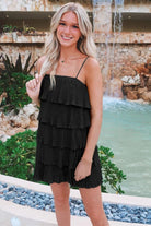 Poppy | Green Spaghetti Strap Ruffle Tiered Pleated Party Dress