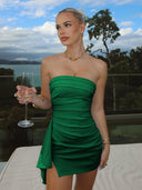 Green Strapless Spandex Bodycon Homecoming Dress With Slit | KISSPROM