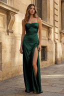 Spaghetti Straps Long Sheath Prom Dress With Split - KISSPROM PROM DRESSES