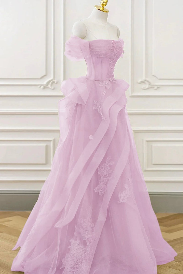 Green Elegant Tulle Lace Long Prom Formal Evening Gown Dress