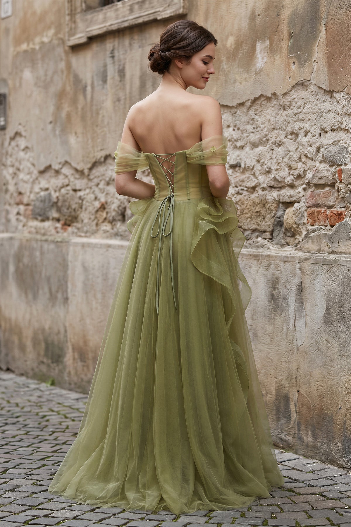 Green Tulle Lace Long Prom Dress with Corset, Green Formal Party Dress, Green / Custom Size Green Tulle Lace Long Prom Dress with Corset, Green Formal Party Dress, Green / Custom Size