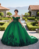 Green Tulle Off The Shoulder Quinceanera Dress | KISSPROM