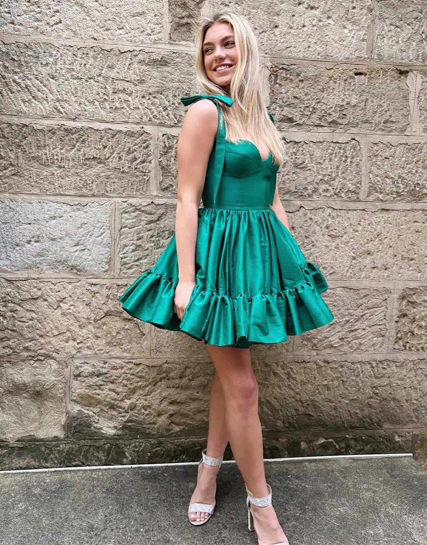 A-line Spaghetti Straps Homecoming Dress with Ruffle, Green / 18 A-line Spaghetti Straps Homecoming Dress with Ruffle, Green / 18