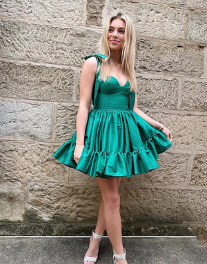 A-line Spaghetti Straps Homecoming Dress with Ruffle, Green / 18 A-line Spaghetti Straps Homecoming Dress with Ruffle, Green / 18