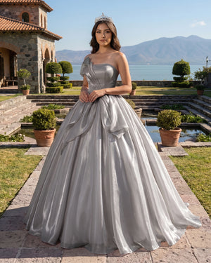 Grey Elegant Organza Strapless Quinceanera Dresses | KISSPROM