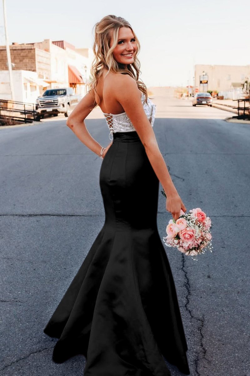 Gwenny | Pink - Mermaid Satin Strapless Long Prom Dresses with Beaded Bow - KissProm