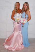 Gwenny | Pink - Mermaid Satin Strapless Long Prom Dresses with Beaded Bow - KissProm