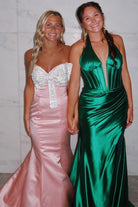 Gwenny | Pink - Mermaid Satin Strapless Long Prom Dresses with Beaded Bow - KissProm