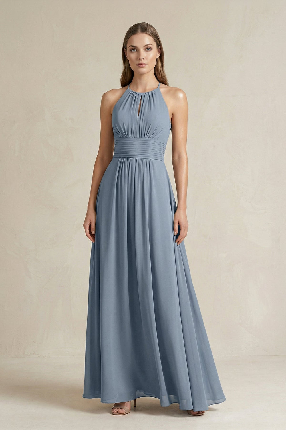 Halter A - Line Chiffon Ankle - Length Bridesmaid Dress - KissProm Bridesmaid Dresses
