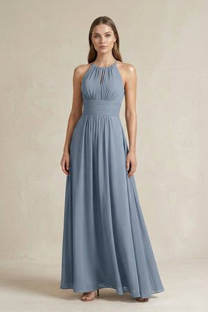 Halter A - Line Chiffon Ankle - Length Bridesmaid Dress - KissProm Bridesmaid Dresses