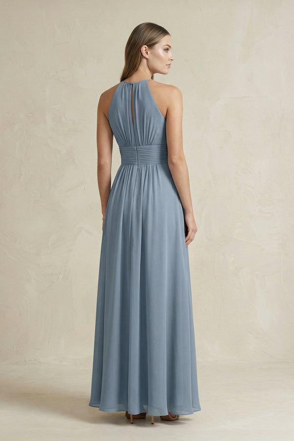 Halter A - Line Chiffon Ankle - Length Bridesmaid Dress - KissProm Bridesmaid Dresses