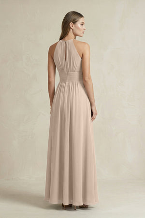 Halter A - Line Chiffon Ankle - Length Bridesmaid Dress in Almond - KissProm Bridesmaid Dresses