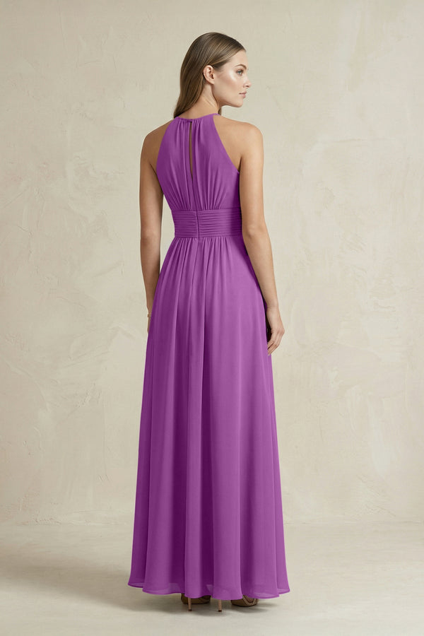 Halter A - Line Chiffon Ankle - Length Bridesmaid Dress in Amethyst - KissProm Bridesmaid Dresses
