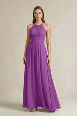 Halter A - Line Chiffon Ankle - Length Bridesmaid Dress in Amethyst - KissProm Bridesmaid Dresses