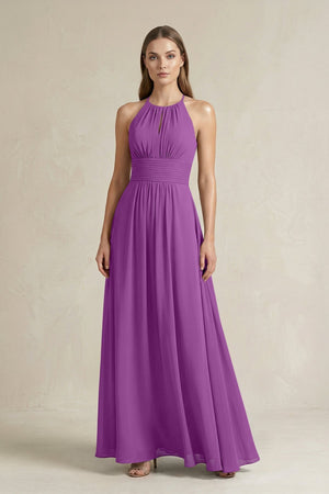Halter A - Line Chiffon Ankle - Length Bridesmaid Dress in Amethyst - KissProm Bridesmaid Dresses