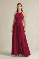 Halter A - Line Chiffon Ankle - Length Bridesmaid Dress in Berry - KissProm Bridesmaid Dresses