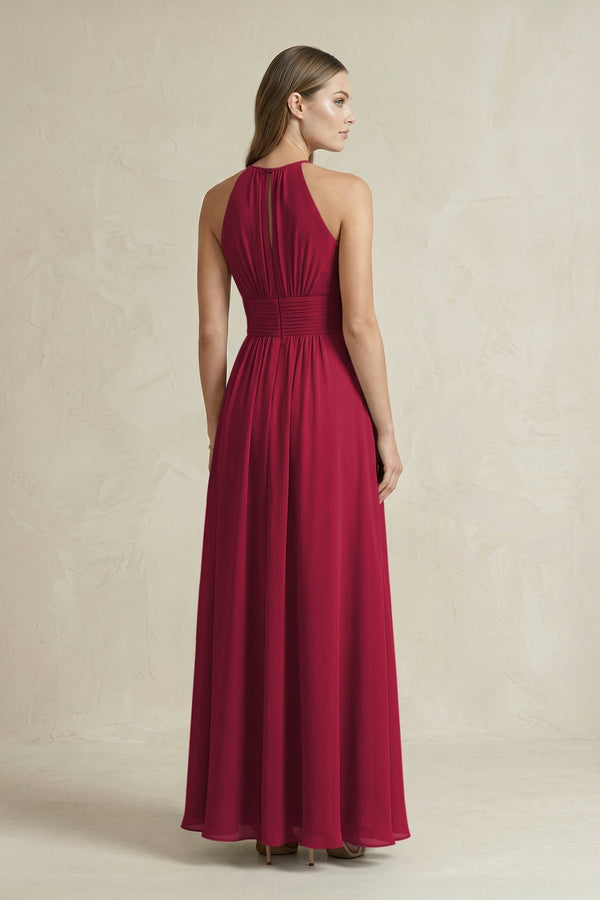 Halter A - Line Chiffon Ankle - Length Bridesmaid Dress in Berry - KissProm Bridesmaid Dresses