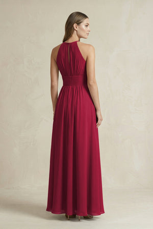 Halter A - Line Chiffon Ankle - Length Bridesmaid Dress in Berry - KissProm Bridesmaid Dresses
