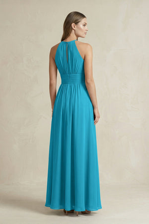 Halter A - Line Chiffon Ankle - Length Bridesmaid Dress in Blue Jay - KissProm Bridesmaid Dresses