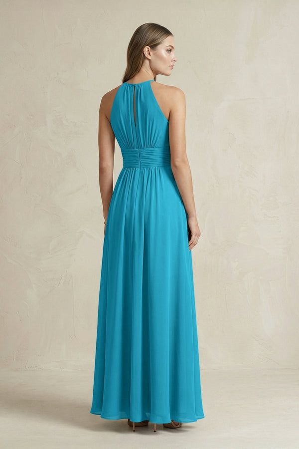 Halter A - Line Chiffon Ankle - Length Bridesmaid Dress in Blue Jay - KissProm Bridesmaid Dresses