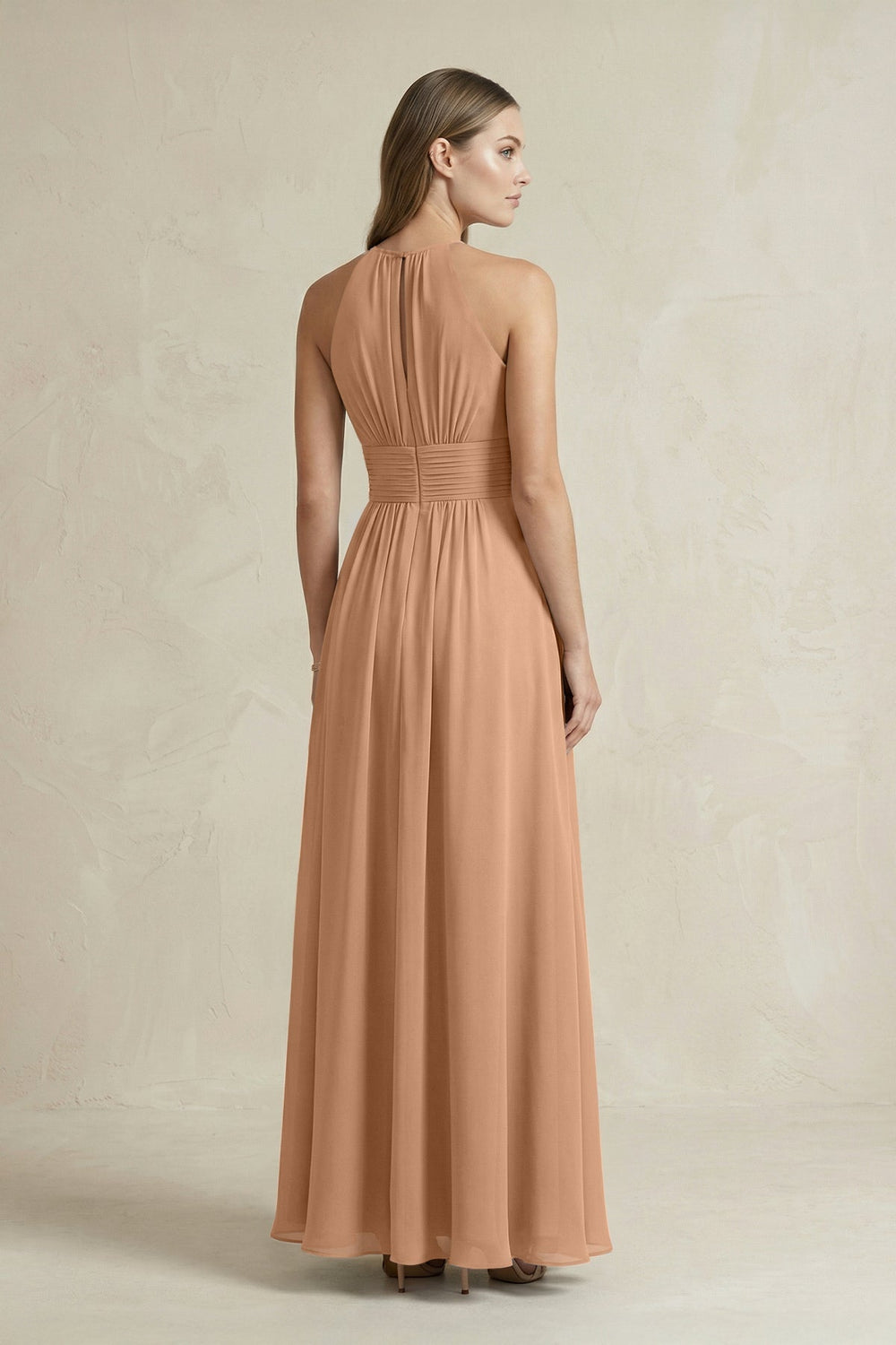 Halter A - Line Chiffon Ankle - Length Bridesmaid Dress in Bronzer - KissProm Bridesmaid Dresses