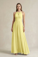 Halter A - Line Chiffon Ankle - Length Bridesmaid Dress in Buttercup - KissProm Bridesmaid Dresses