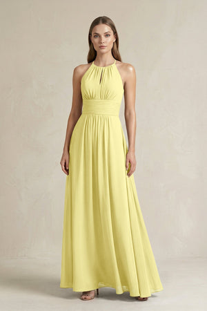 Halter A - Line Chiffon Ankle - Length Bridesmaid Dress in Buttercup - KissProm Bridesmaid Dresses