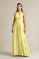 Halter A - Line Chiffon Ankle - Length Bridesmaid Dress in Buttercup - KissProm Bridesmaid Dresses