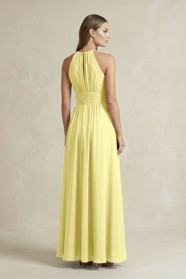 Halter A - Line Chiffon Ankle - Length Bridesmaid Dress in Buttercup - KissProm Bridesmaid Dresses