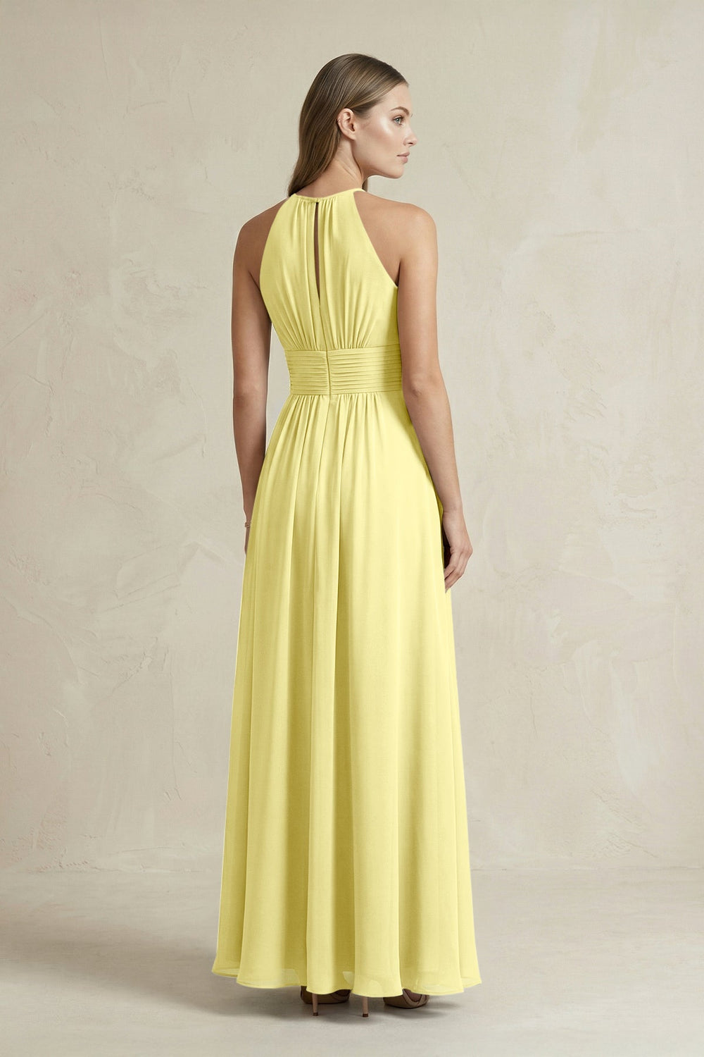 Halter A - Line Chiffon Ankle - Length Bridesmaid Dress in Buttercup - KissProm Bridesmaid Dresses