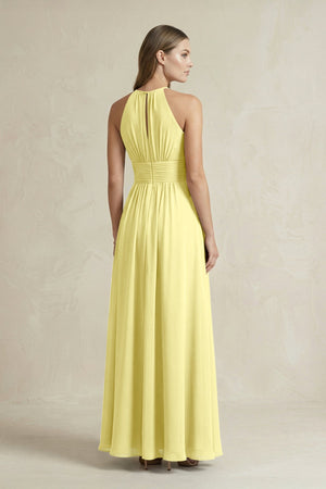 Halter A - Line Chiffon Ankle - Length Bridesmaid Dress in Buttercup - KissProm Bridesmaid Dresses
