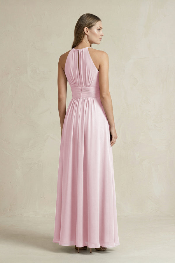 Halter A - Line Chiffon Ankle - Length Bridesmaid Dress in Candy Pink - KissProm Bridesmaid Dresses